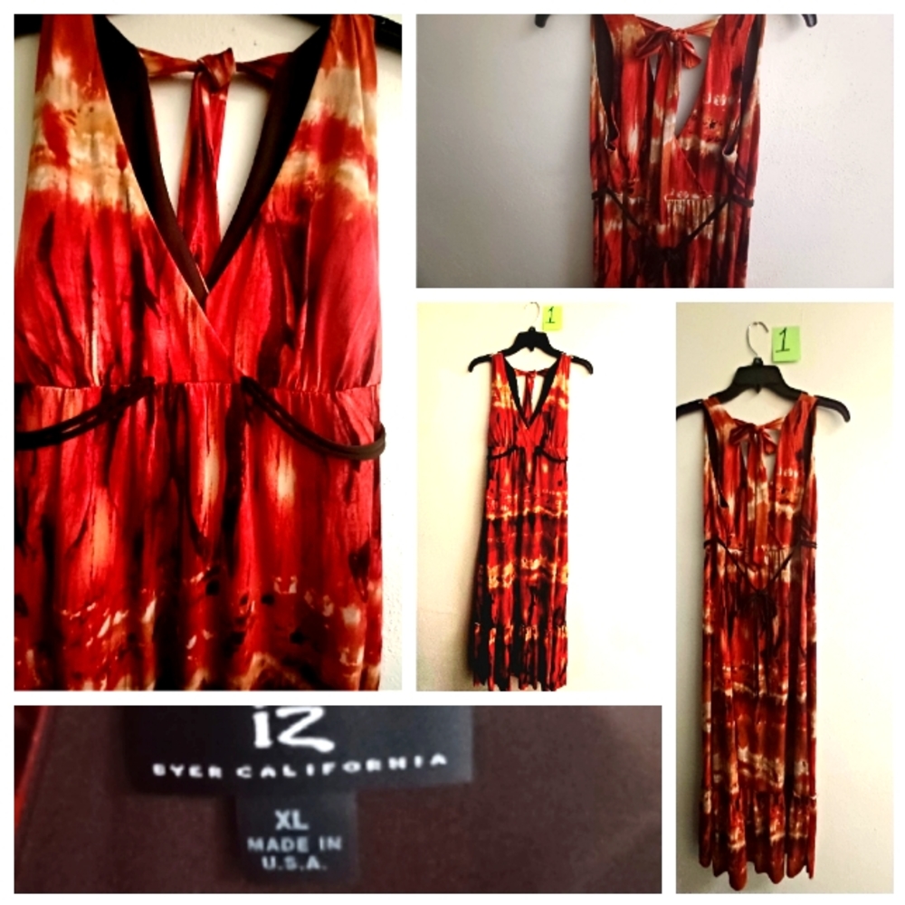 Long maxi dress iz Byer, XL red brown tan white